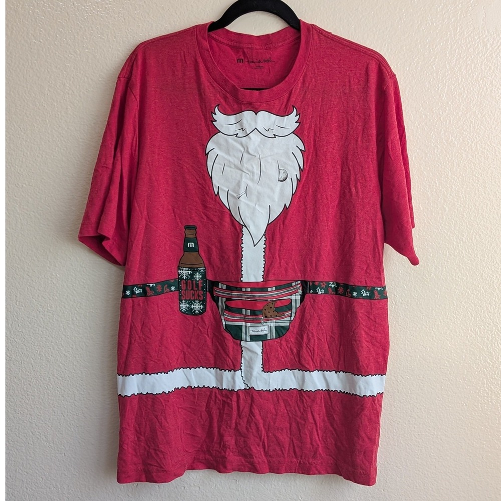 Travis Matthew Santa Christmas Holiday Golf Sucks Short Sleeve Graphic T-Shirt L